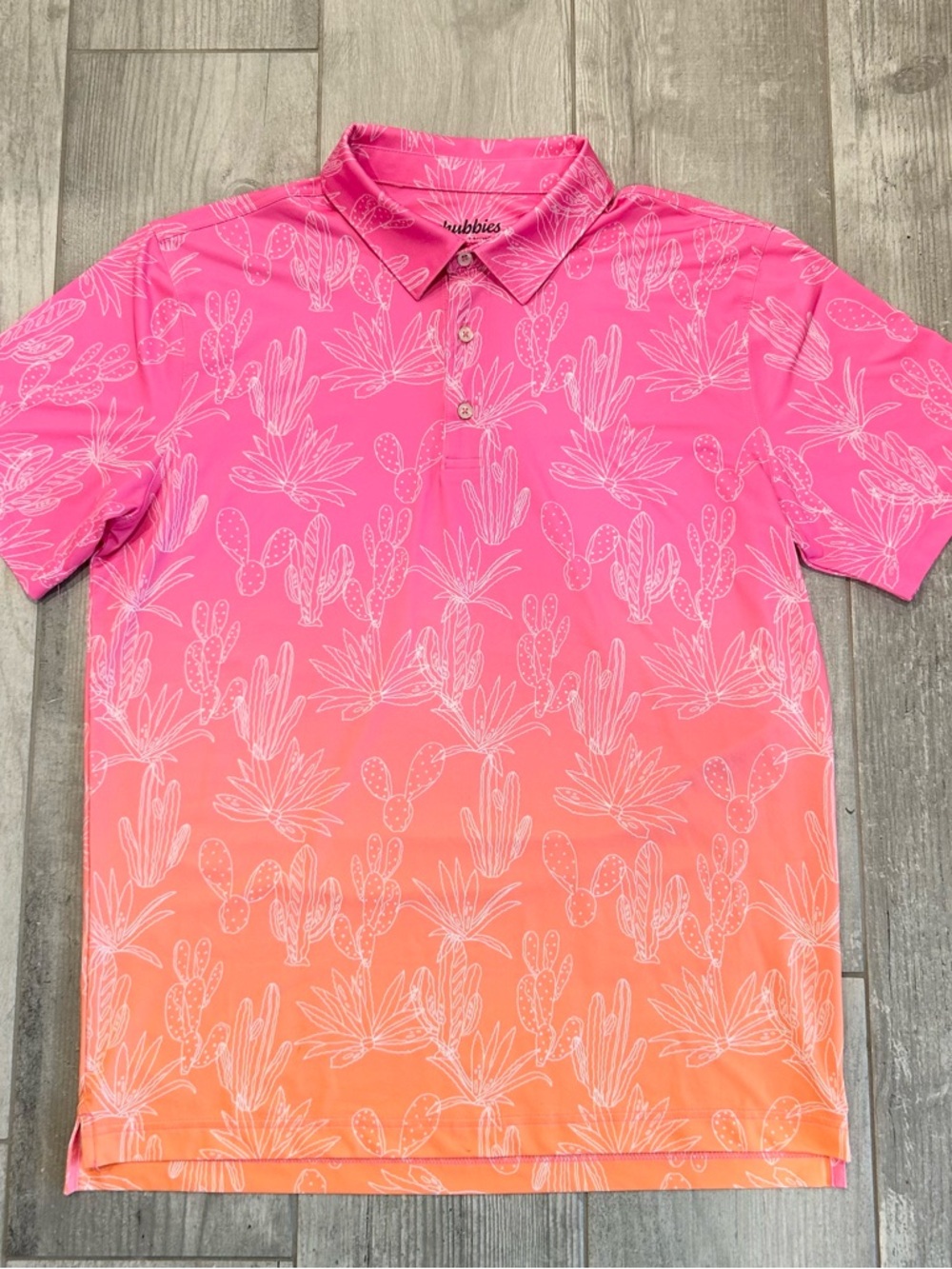 chubbies Men’s Sunset Succulent Ombre Polo - Pink to Orange - Size Large - Picture 3 of 5